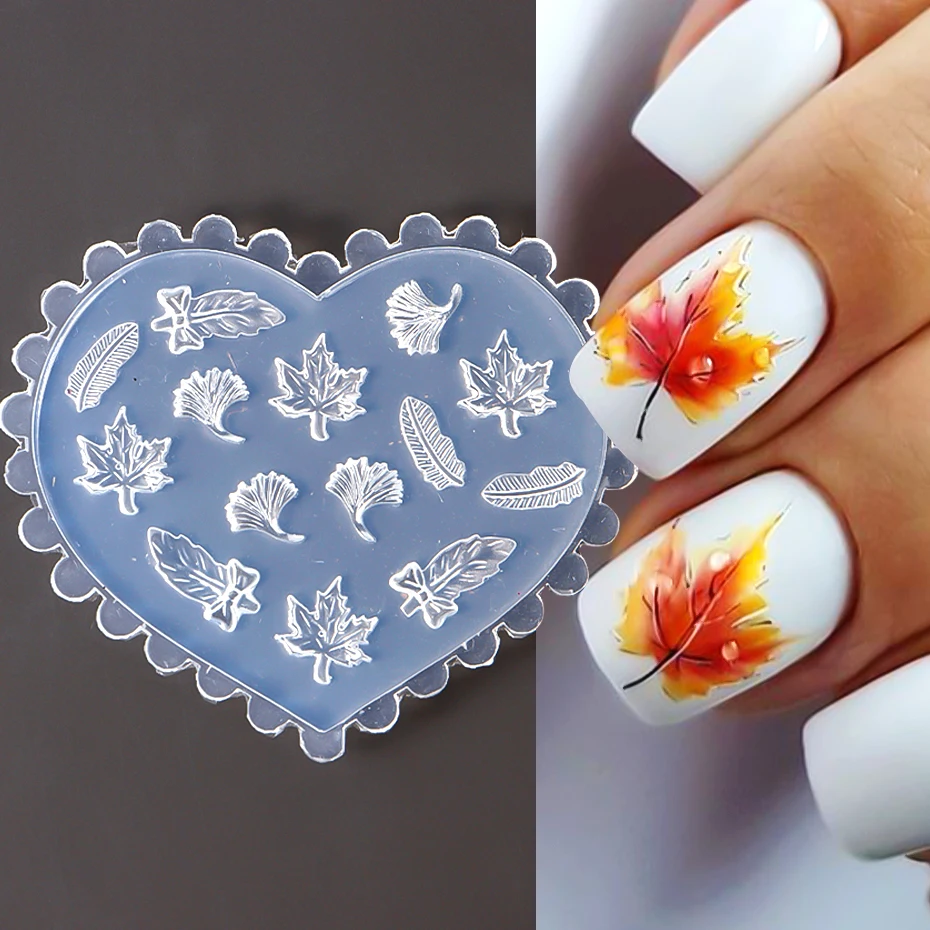 1Pc Maple Leaf 3D Acrylic Nail Mold Autumn Fall Leaves Butterfly Starfish Shell Silicone Stamp Plates Gel Stencils Manicure Tool