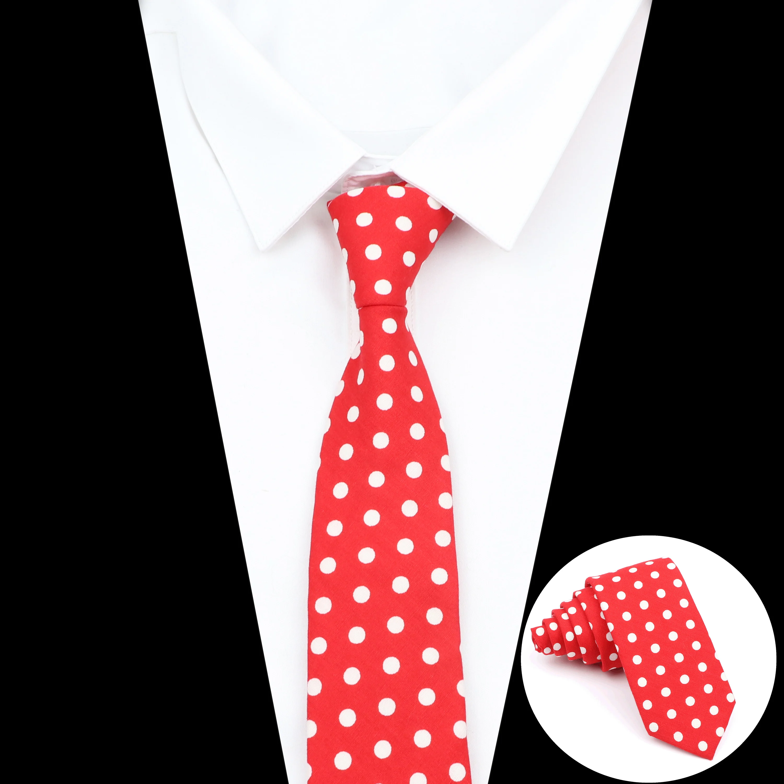 Cotton Men's Dots Neck Tie Classic Skinny Tie For Men Red Pink Black White Wedding Party Fashion Casual Man Business Cravat Gift