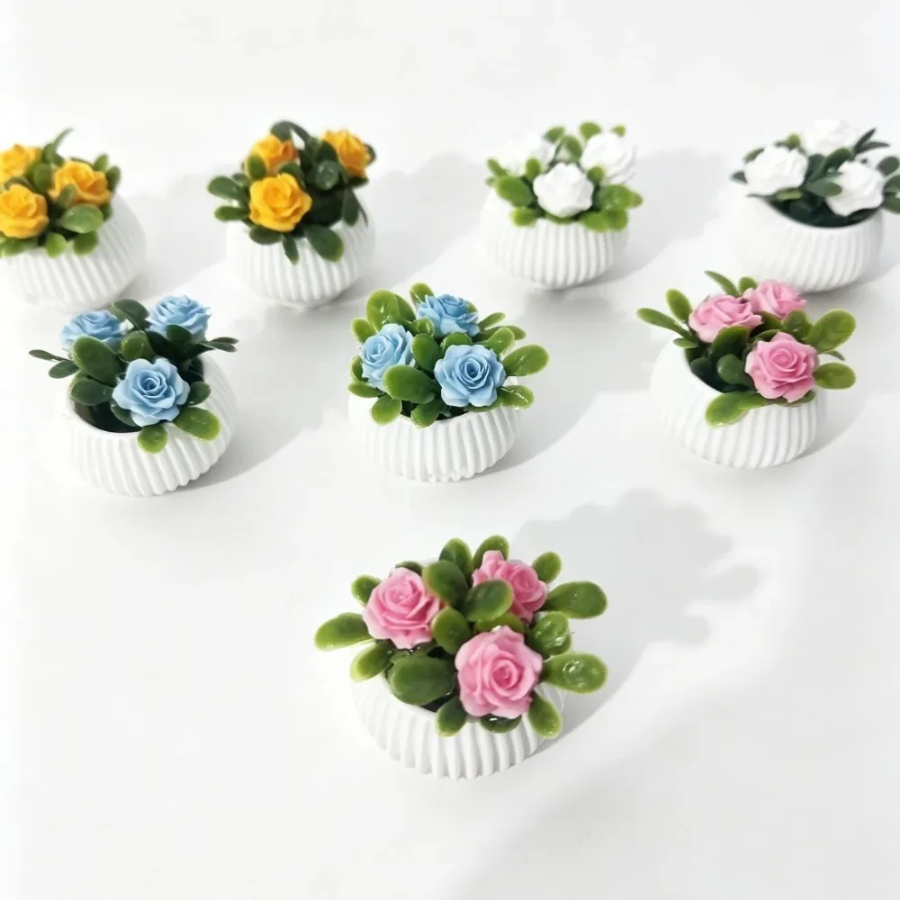 1pc Miniature Rose Plant Potted Plants, Model House Living Room Scene Decoration Potted Plants, Miniature Landscape Handicrafts