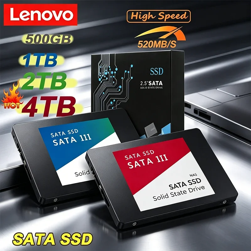 

Твердотельный накопитель Lenovo 2 ТБ SSD, высокоскоростной, 500 ГБ, 256 ТБ, внутренний жесткий диск SATA3 2,5 дюйма для ноутбуков, микрокомпьютеров, настольных ПК