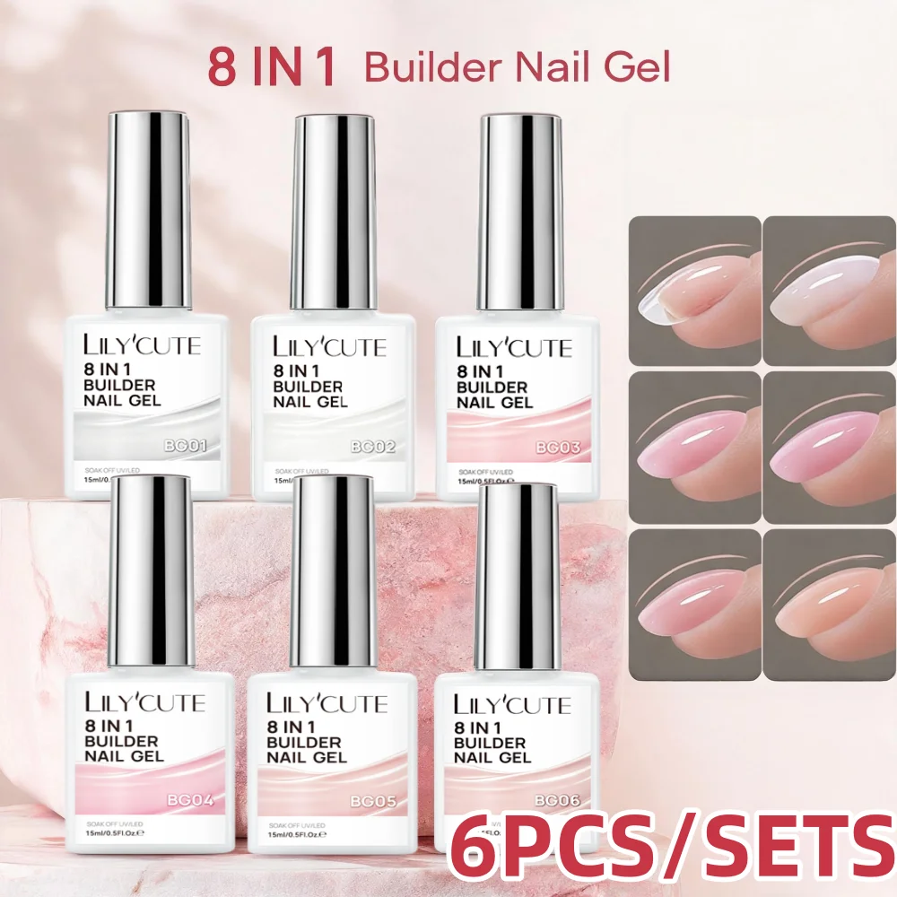 LILYCUTE 6PCS 15ml 8 in 1 Building Nail Gel Extension Base Gel Nail Shaping Watercolor Mixing Slip Solution Multi-functional Gel
