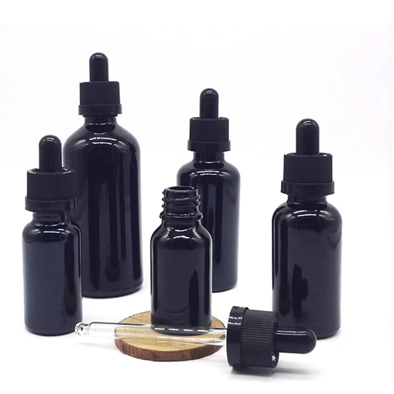 20pcs Black Glass Dropper Bottle Essential Oils 5ml to 100ML Matte Glass Dripper Portable Refillable Travel Bottle