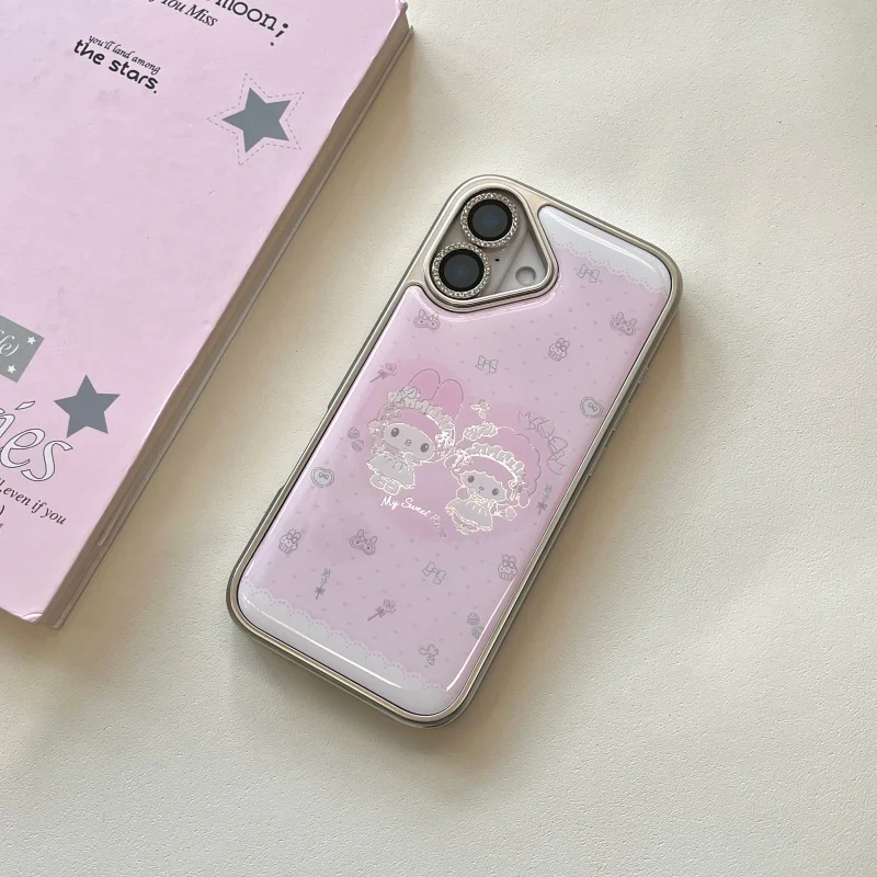 Kawaii Leuke Roze My Melody lam Telefoon Case Voor iPhone 13 14 15 16 17 Pro Max Cartoon Mooie Melodie harige Polsband shell