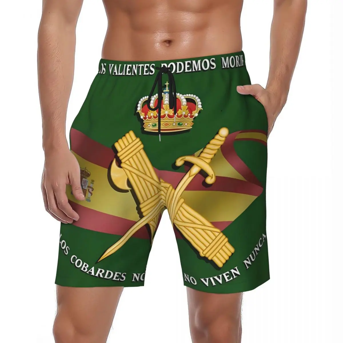 

Males Gym Shorts Spanish Guard Civil Y2K Funny Swimming Trunks Spain Flag Quick Dry Running Surf Hot Plus Size Beach Short Pants