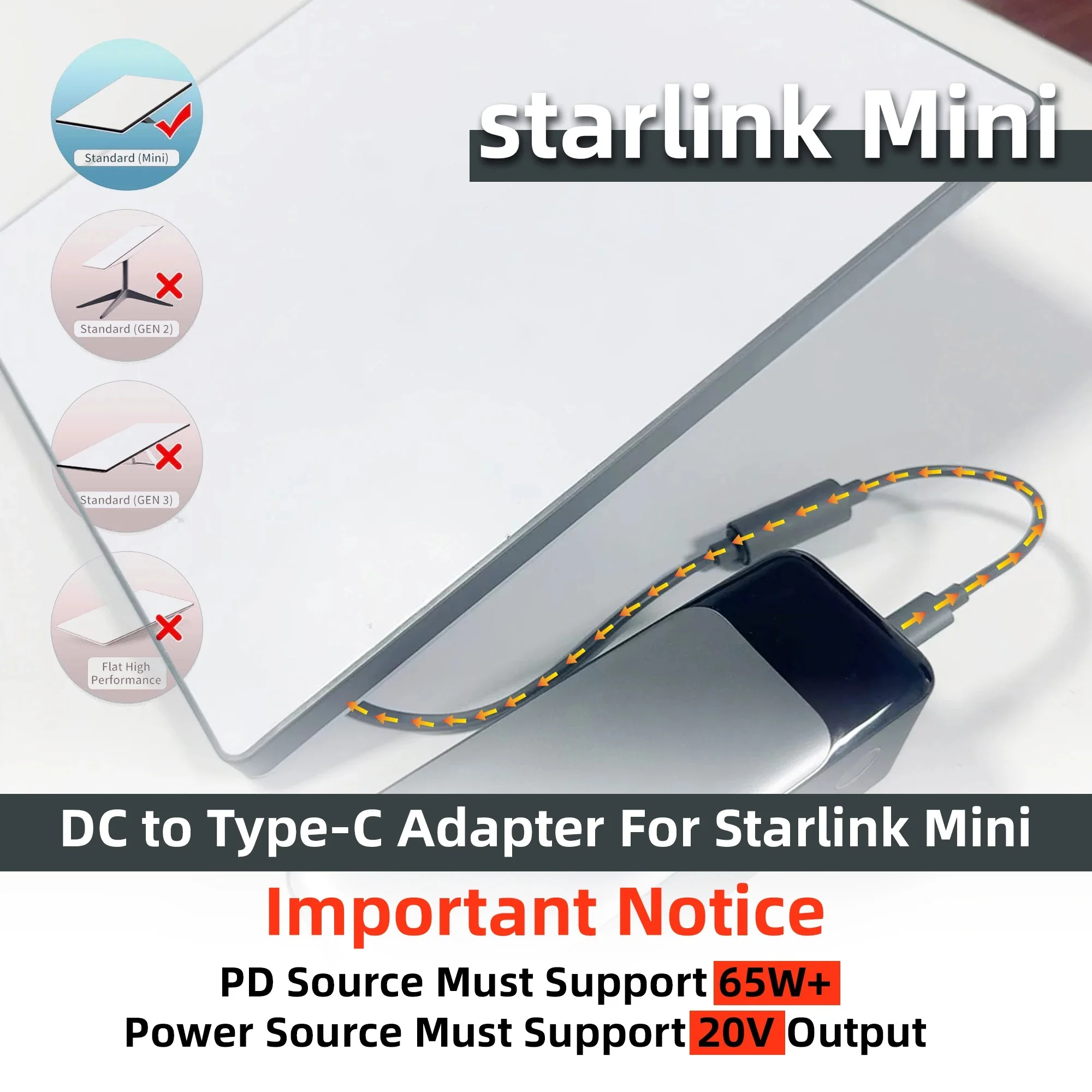 For Starlink Mini Type C to DC Female Adapter 20CM Waterproof Power Converter Adapter for Starlink Mini Original Cable DC-DC PD