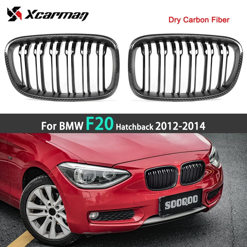 Glossy Front Racing Grills For BMW 1 Series Hatchback F20 pre-LCI 2012-2014 Real Dry Carbon Bumper Kidney Grille Car Accessories