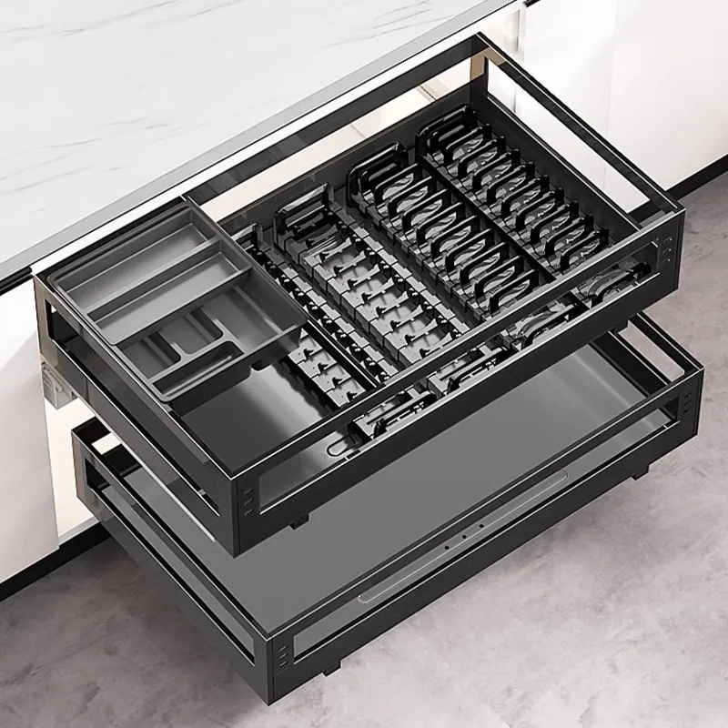 

Multifunctional kitchen pull basket double-layer drawer type bowl rack cabinet bowl basket storage bowl basket dish rack double-