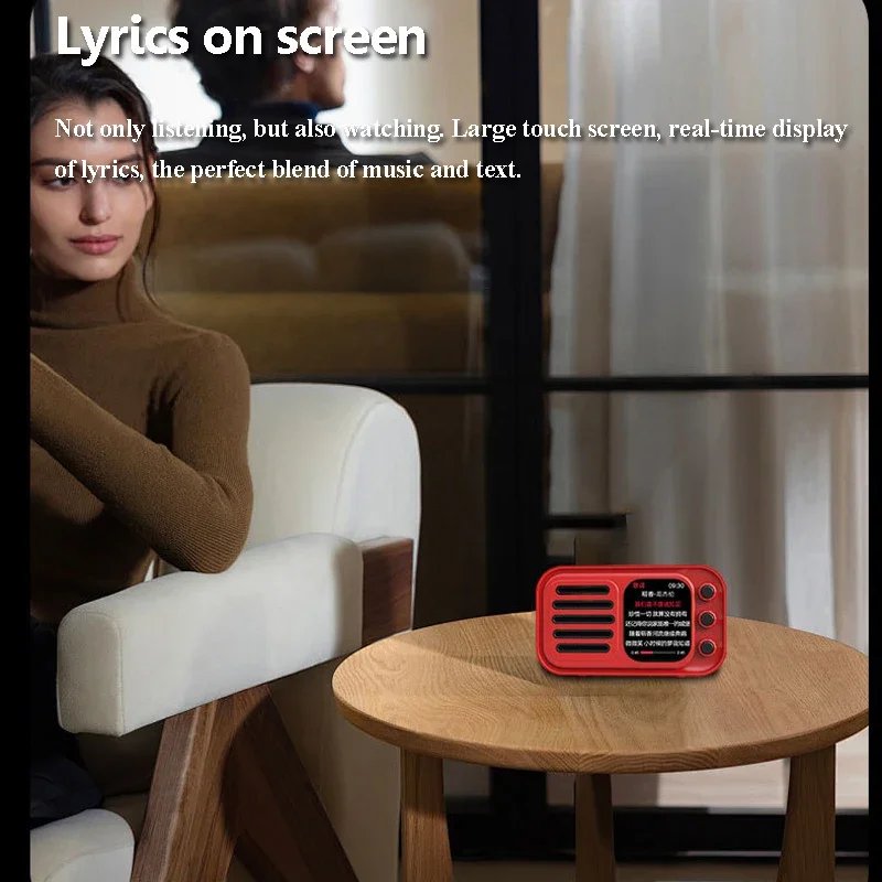 ميني ريترو متعدد الوظائف شاشة تعمل باللمس سمّاعات بلوتوث كلمات عرض ساعة مكبرات الصوت Hifi بطاقة محمولة راديو مع ساعة منبه