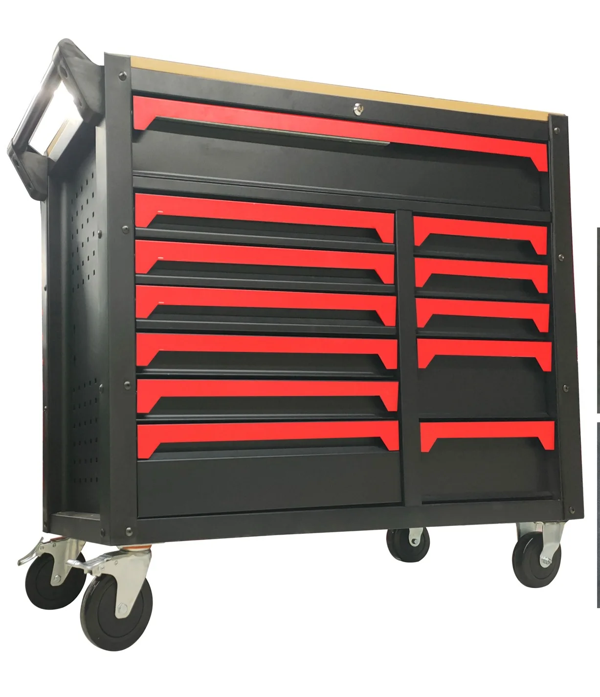 12 Drawers Professional Auto Repair Workbench Cart Trolley Wooden Top Steel Workshop Storage Garage Tool Cabinet OEM 3-Year