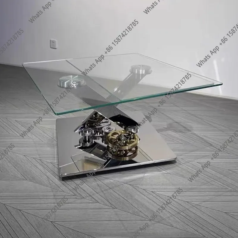 Zx Modern Minimalist Creative Mechanical Coffee Table Living Room Rotatable Household Italian Minimalist Stainless Steel Tea Tab