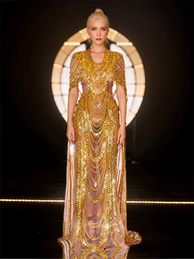 

Women Sexy Bodycon Floor-Length Dress Elegant Evening Party Celebration Dress Fashion New Arrival 2023 Performance Costume