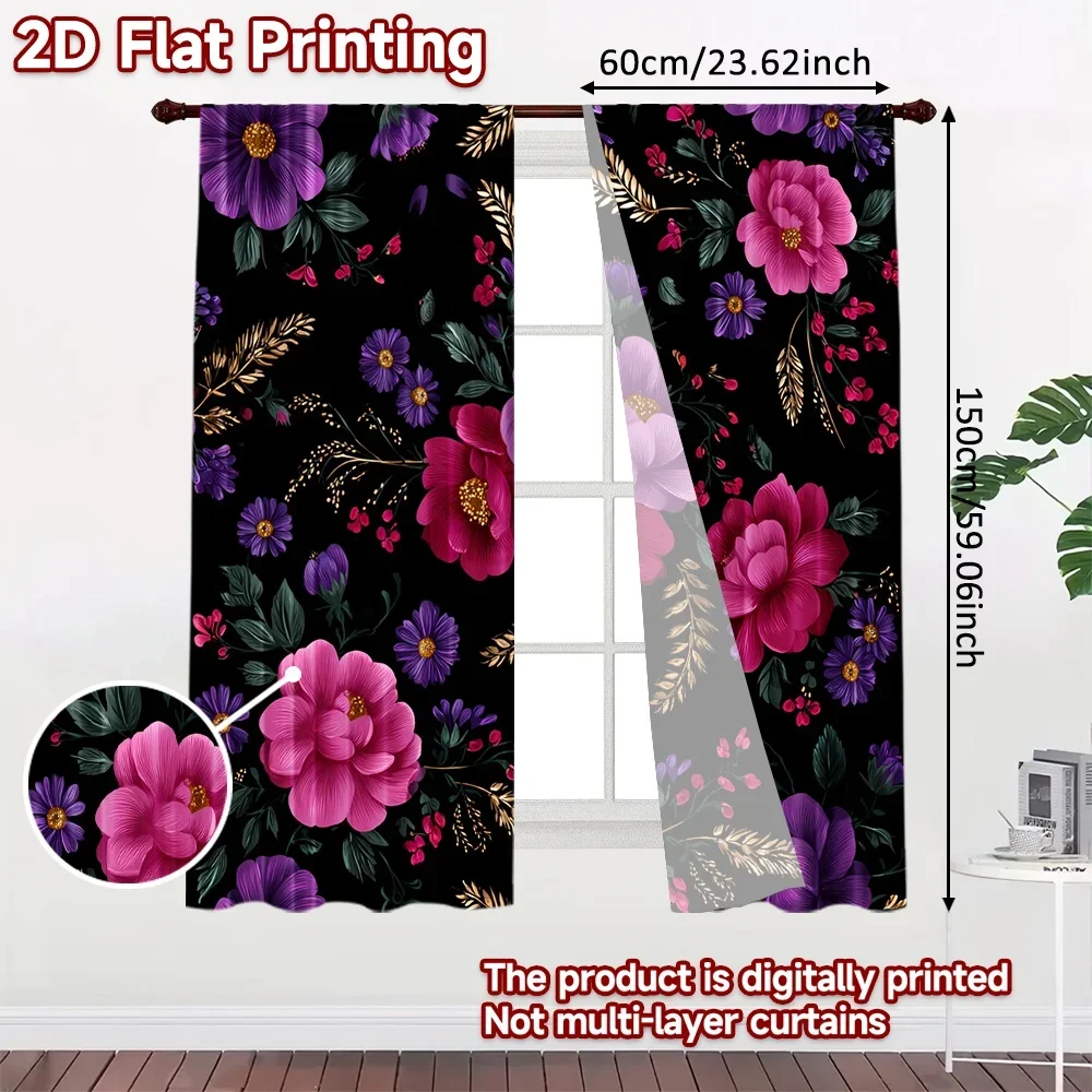2D flat printing 2pcs Curtains Vibrant Floral Harmony Digital Printed Polyester Drapes Party Decorations Perfect for Festive and
