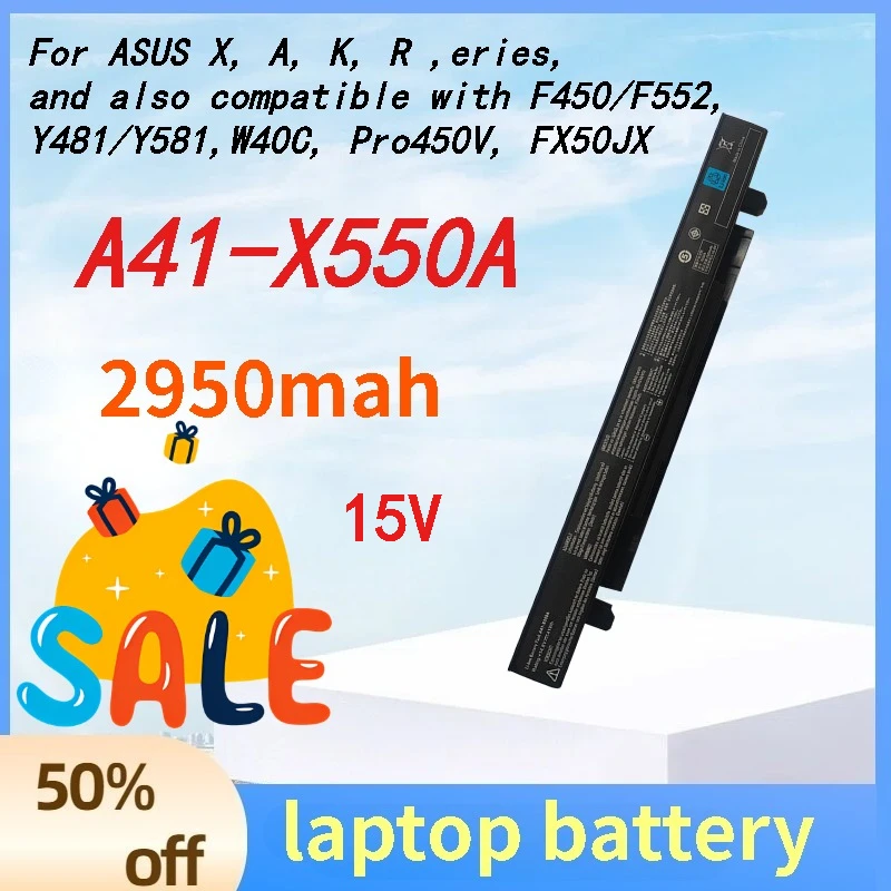

Аккумулятор для ноутбуков ASUS A41-X550A 2950 мАч (совместим с моделями X450, X550, A450, A550, K450, K550, R510, Y481, Y581, FX50JX, Pro450V, W40C) – Сменная батарея