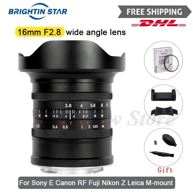 

Brightin Star 16mm F2.8 Full-frame wide-angle lens Manual Focus For Sony E Canon RF Fuji Leica M Nikon Z Mount Mirrorless