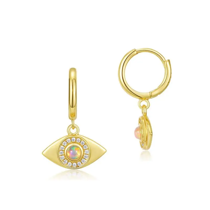 Evil Eye Charm Huggie Hoop Earrings Gold Plated Opal Jewelry for Women Girls