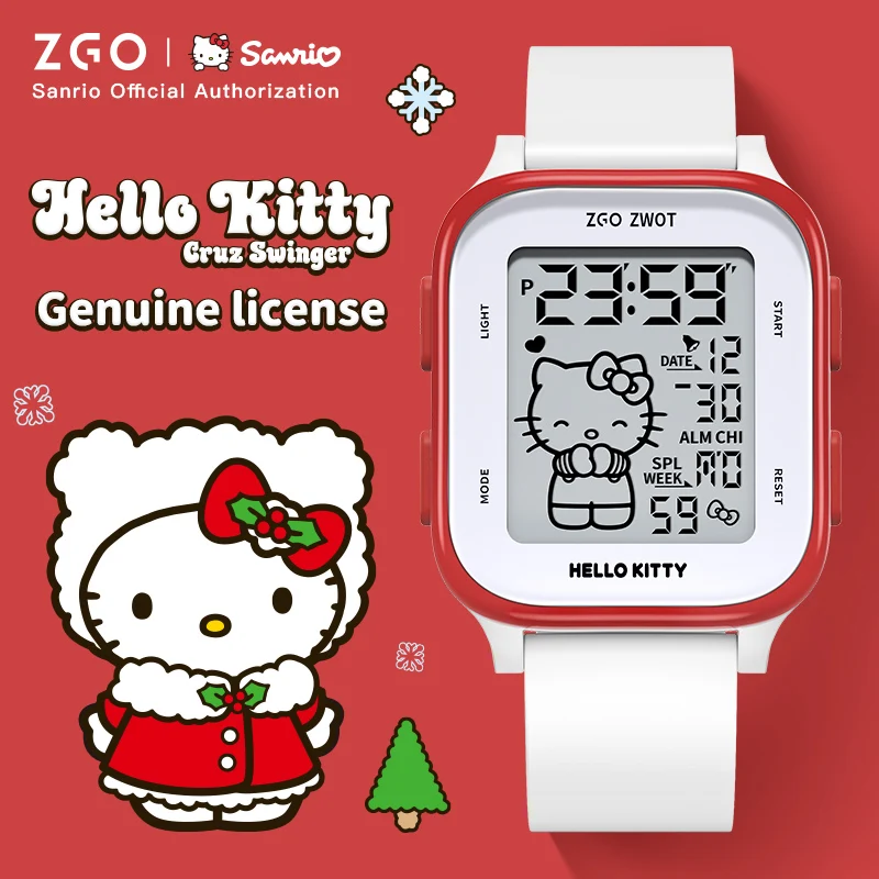 ZGO X Sanrio Hello Kitty Women's Watch Waterproof Sports Electronic Watches Alarm Clock Digital Watch for Students 878