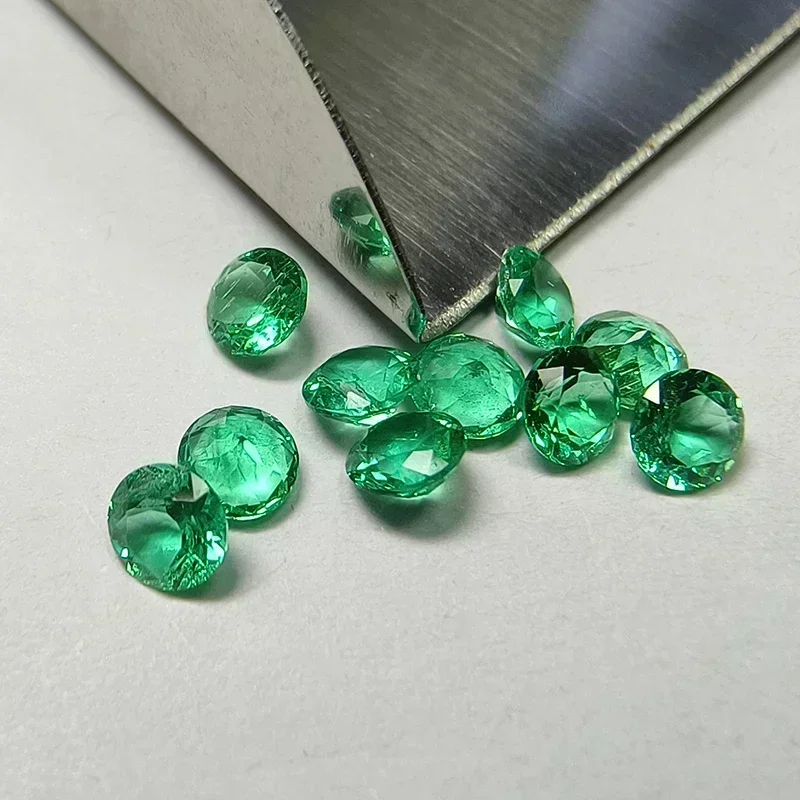 Lab Grown Columbian Emerald Small Size Gemstone Hand-cut Round Shape Natural Color Charms Beads For Diy Jewel Making Materials