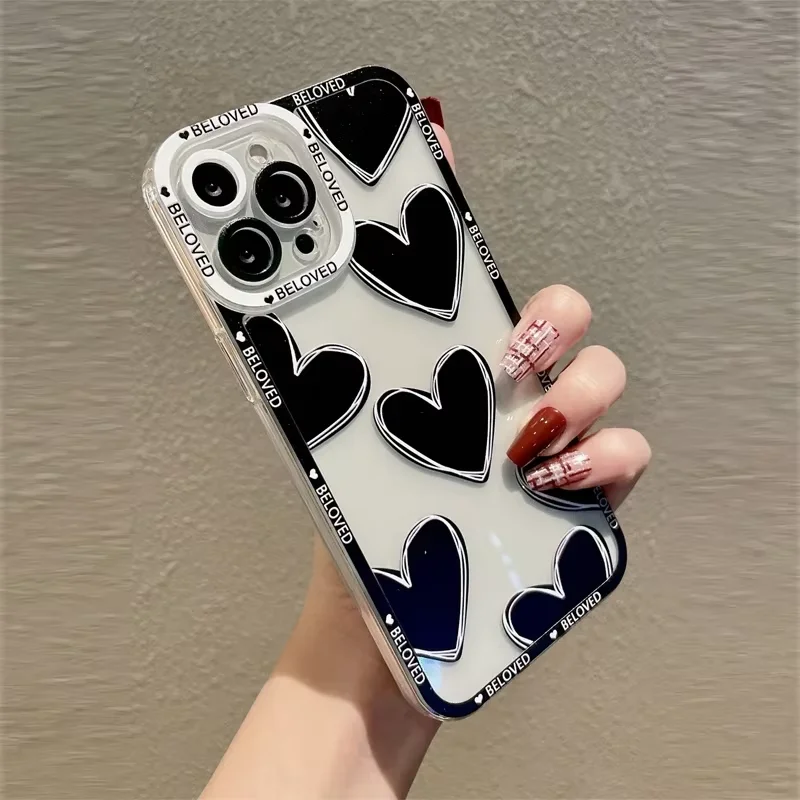 Luxury Love Heart Colorful Korean Soft Clear Phone Case For iPhone 15 Pro Max 14 13 12 11 Pro Max XR XS Max 7 8 Plus Y2K Cover image 5