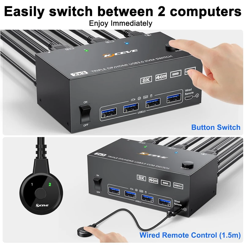 Commutateur KVM USB de partage d'écran, compatible HDMI, adaptateur séparateur compatible HDMI, écran étendu 8K