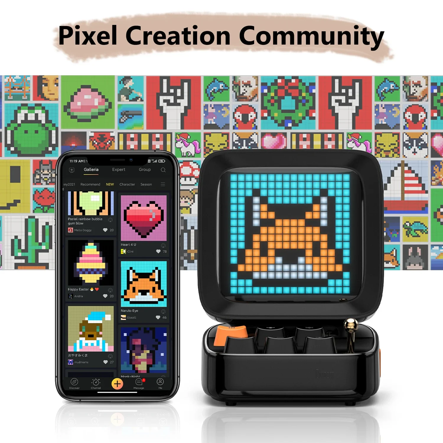Divoom Ditoo Retro Pixel Art  Portable Speaker Alarm Clock DIY LED Display Board, Birthday Gift Home Light Decoration