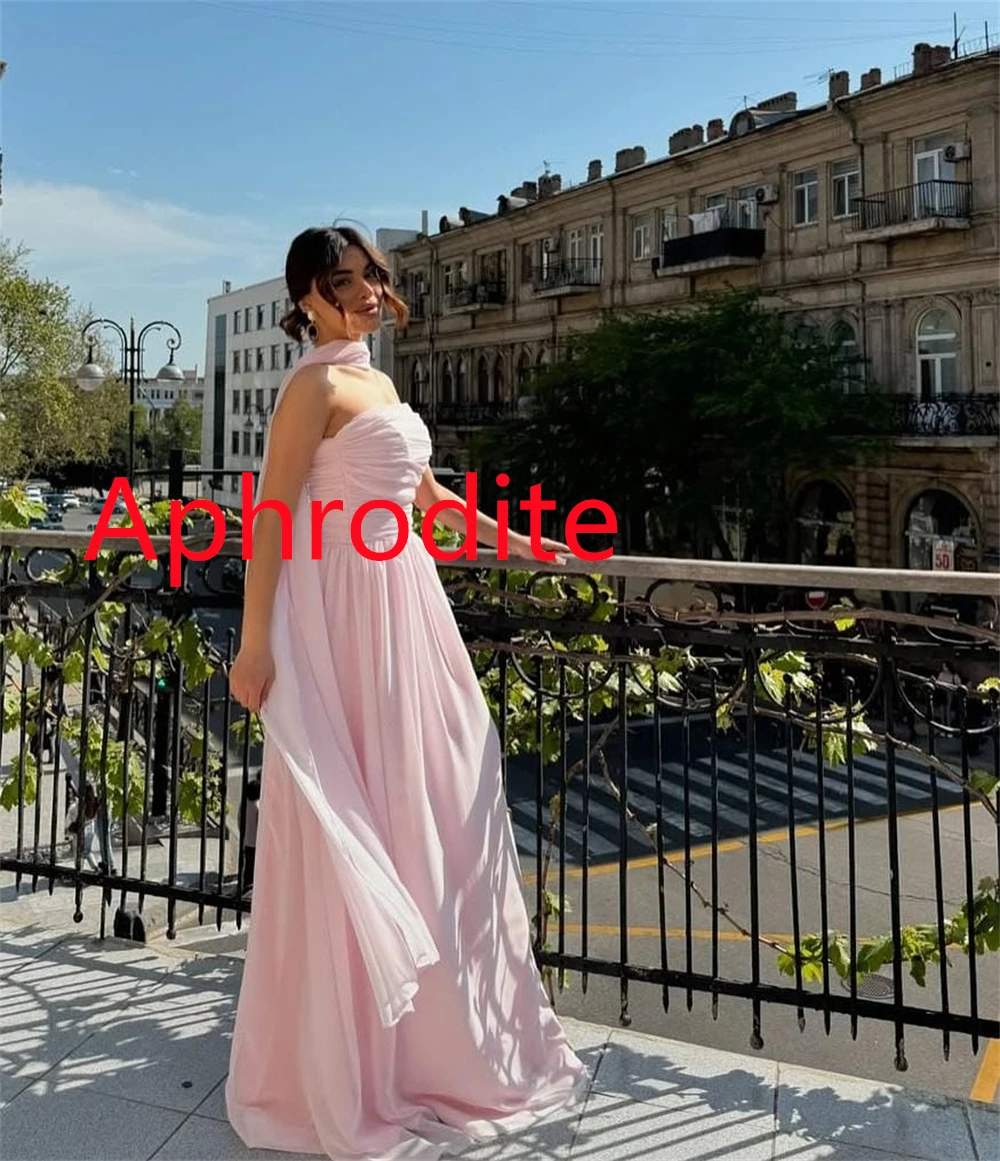 فستان سهرة شيفون وردي بمزاج مخصص عالي الجودة بدون حمالات بدون أكمام وسحاب خلفي وشريط للمناسبات الخاصة