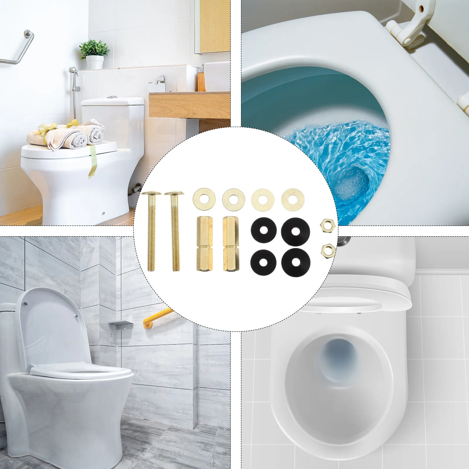 1Set Sturdy Tank to Bowl Repair Kit Featuring Extra Long Bolt Bottom Lock Nut Upper Lower Sealing Washers for Split Toilets