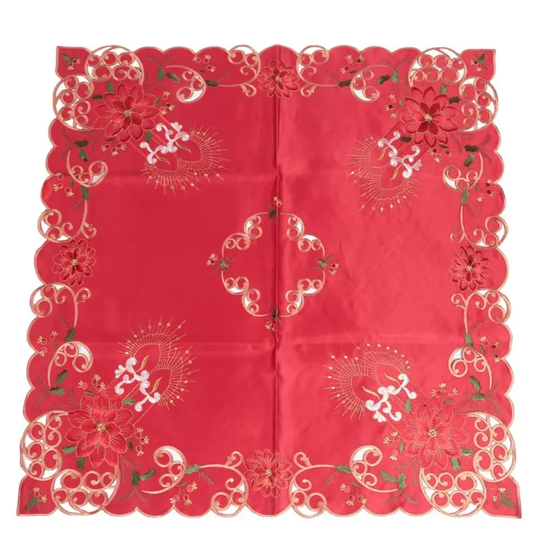 Christmas Embroidered Table Cloth,Hollow-Out Round Tablecloth,For Restaurant Dinning Xams Party Banquet Events,33 Inch
