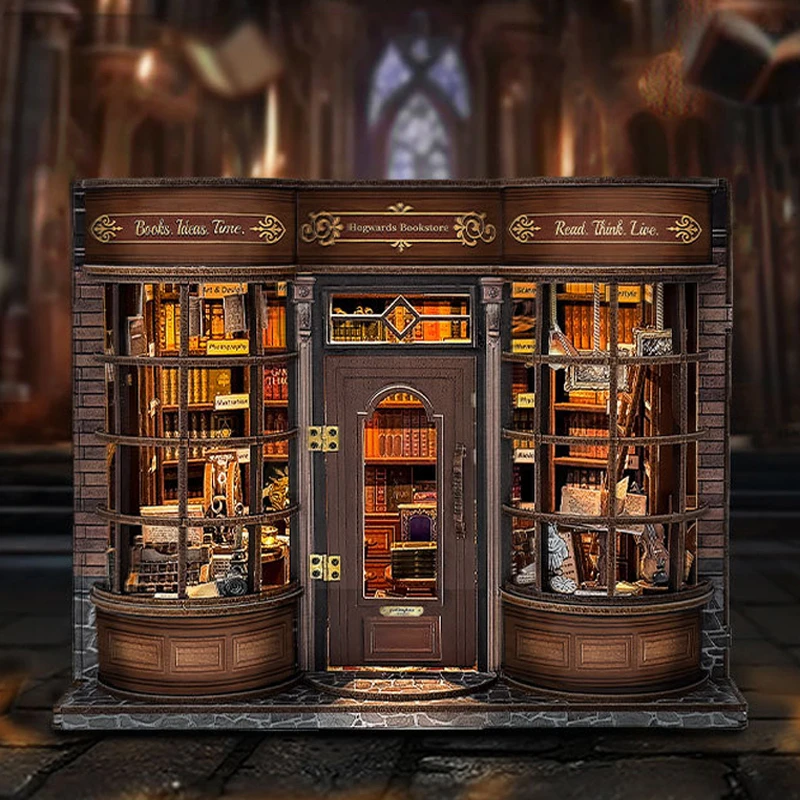Pawsera Retro DIY Wooden House Figurines Miniatures Kits Magic Bookstore Home Desk Decoration For Adult Handmade Gifts