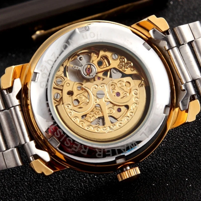 ساعة ماركة جديدة، ساعة ميكانيكية أوتوماتيكية بالكامل، أزياء الأعمال، ساعة رجالية كاجوال، سوار فولاذي عصري مقاوم للماء