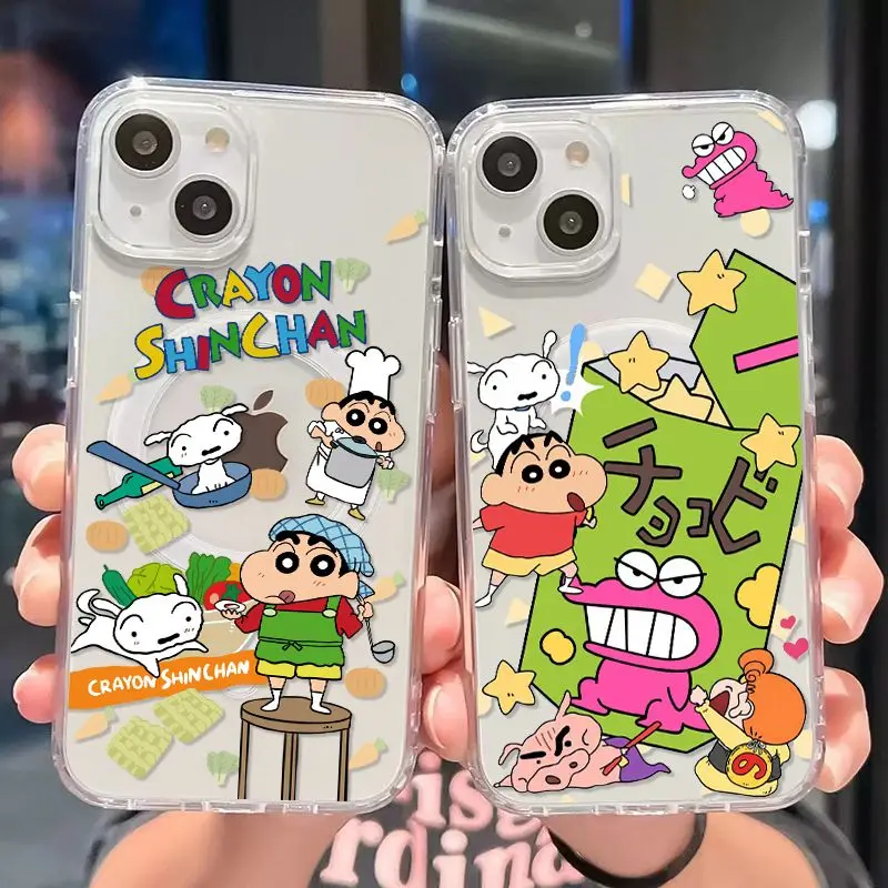 Cartoon Crayons Shinchans Magsafe Magnetic Phone Case for iPhone 16 15 14 13 12 11 8 7 Plus Pro Max X XR XSMax Soft Clear Cover