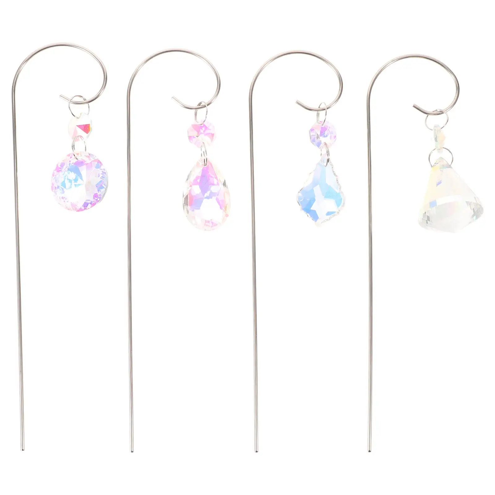 4Pcs Crystal Sun Catcher Plant Stakes Indoor Decorative Light Reflecting Garden Suncatchers for Potted Plants Boho Window Plant