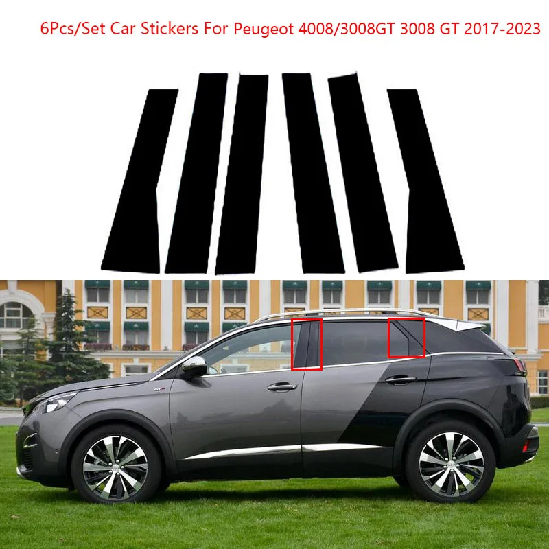 Cubierta de poste de pilar de coche, pegatinas de moldura de ventana, embellecedor de puerta para Peugeot 4008/3008GT 3008 GT 2017-2023, accesorios de placa, 6 unids/set