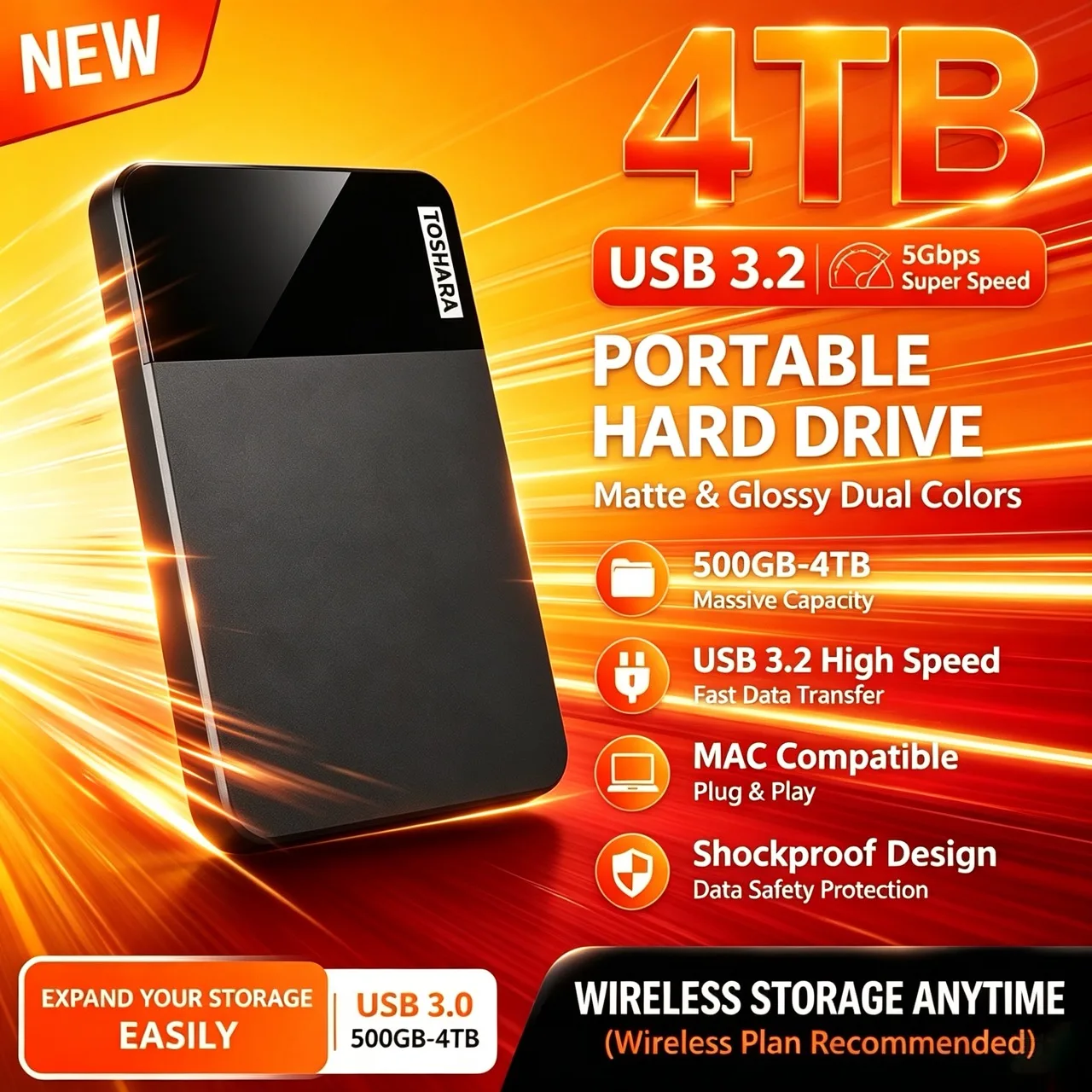 Portable Encrypted Hard Disk External Hard Drive 500GB 1TB 2TB 4TB USB3 Office File Backup for Desktop Laptop Large Capacity