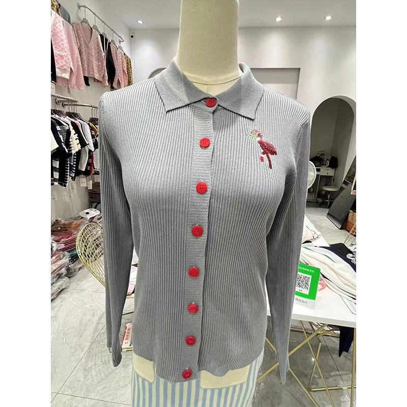 Autumn Winter New Women Solid Knitted Cardigan Chic Single Breasted Elasticity Fashion Sweaters Chic Embroidery Tops Knitwear