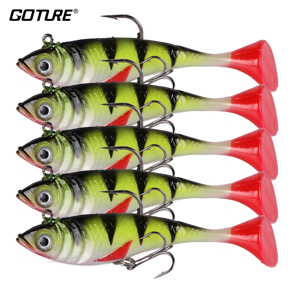 Goture 5pcs/set Soft Fishing Lure Swimbait 8.4cm 10.7g Silicone Artificial Bait Lead Wobblers for Pike Fishing Tackles