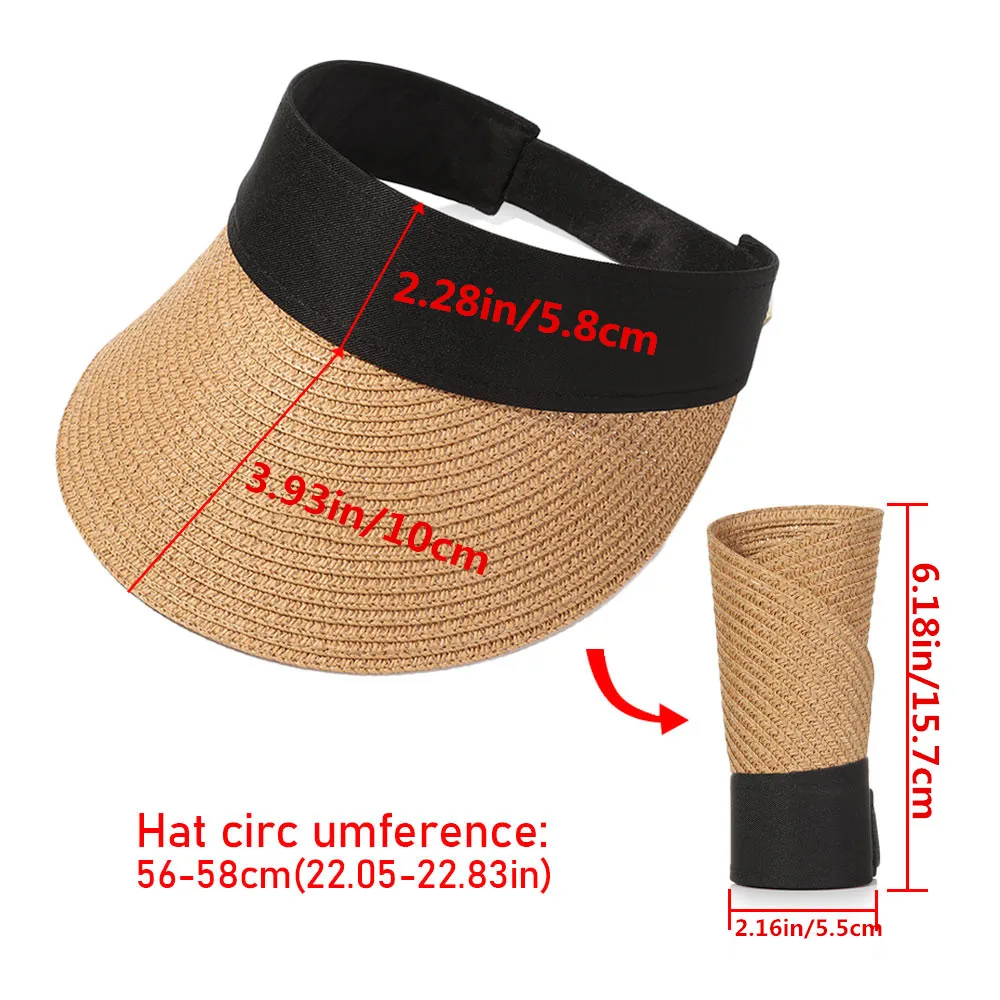 Chapeau de plage portable à large bord, casquette de paille, visières, chapeau de soleil, été