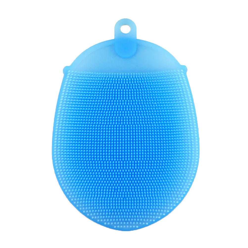 

Silicone Bathing Brush Blue Stretchy Anti-Bacterial Wall-Mountable Shower Scrubber For Body Face Cleaning Multi-Use