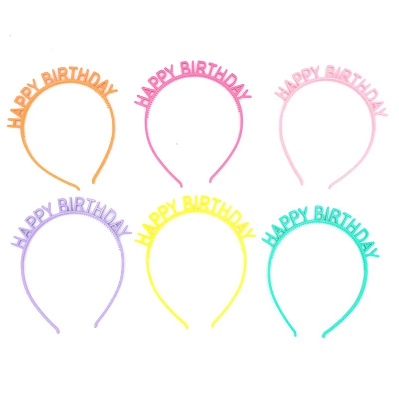 Candy Color Happy Birthday 6Pcs Headbands with Teeth Plastic Hair Hoops Bands Clasps Party Decoration Tiara Crowns Accessories