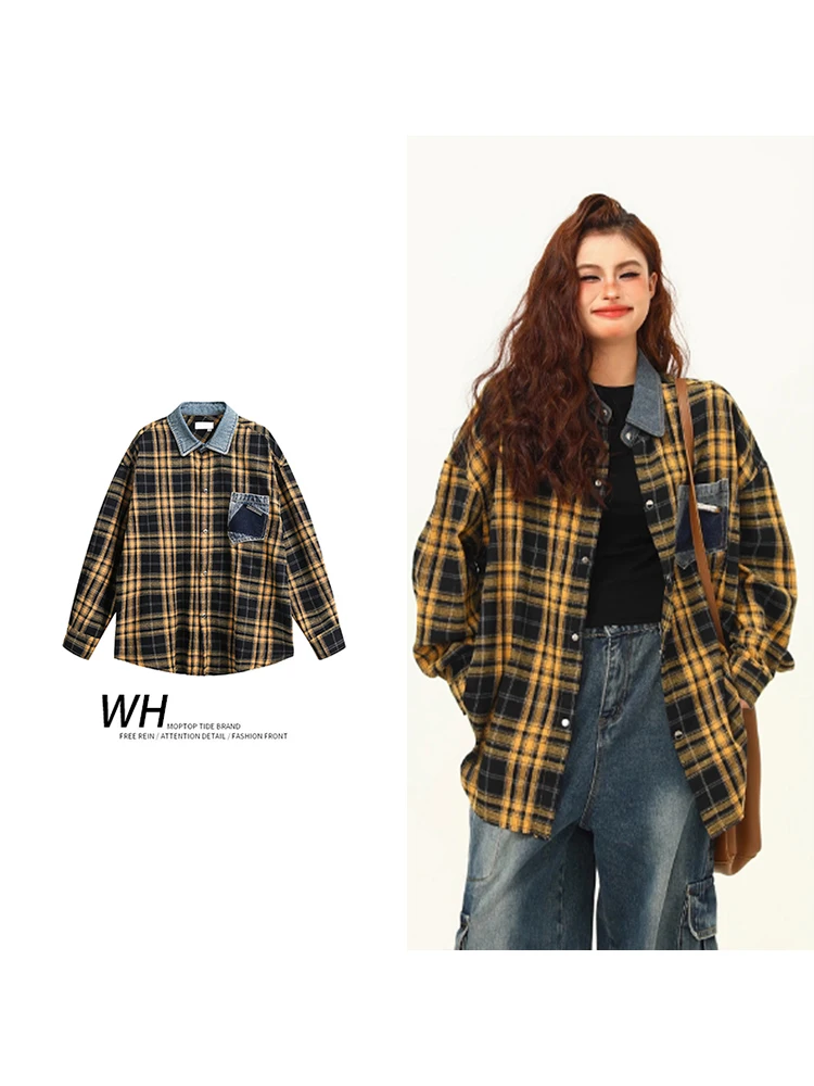 

Mr. WH Американская ретро клетчатая свободная мужская цветная блузка контрастная молодежная мода из полиэфирного волокна Four Seasons Unironed Treaent