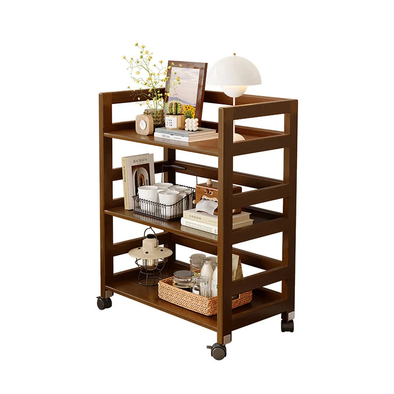 

Solid wood shelf, multi-layer storage rack under the table, movable bookshelf, simple schoolbag placement rack trolley