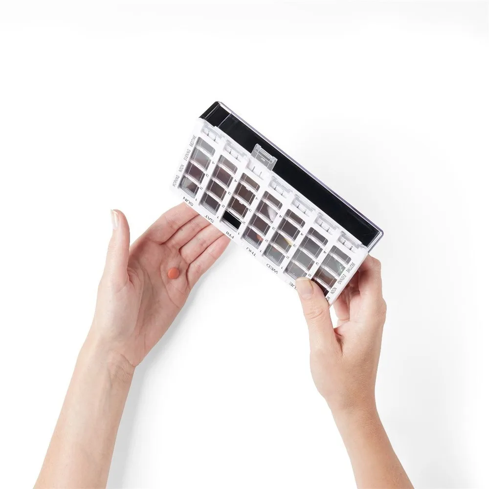 1pc Plastic Pill Storage box 28 Grids Pill Storage Box Pills Vitamins Organizer Weekly Medicine Storage Case