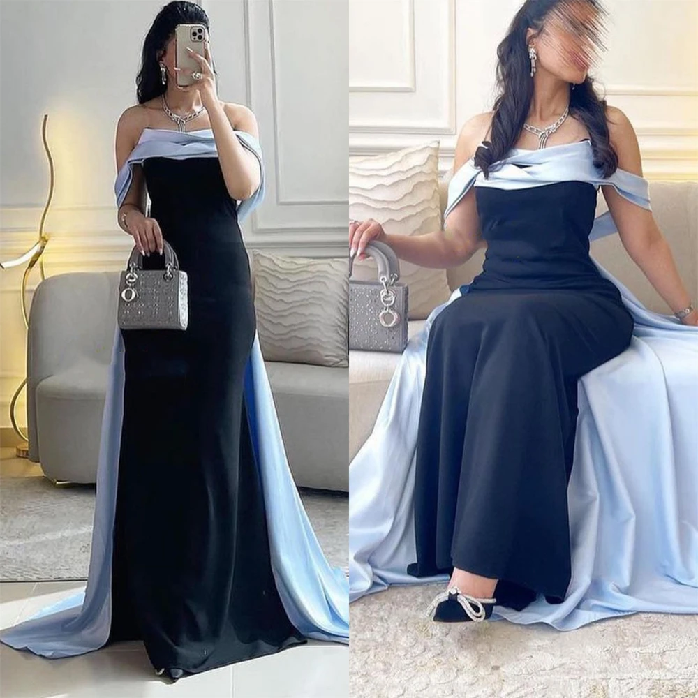 

Prom Dresses Exquisite Off-the-shoulder Sheath Cocktail Fold Draped Satin Occasion Evening Gownrobes De Cocktail שמלות נשף