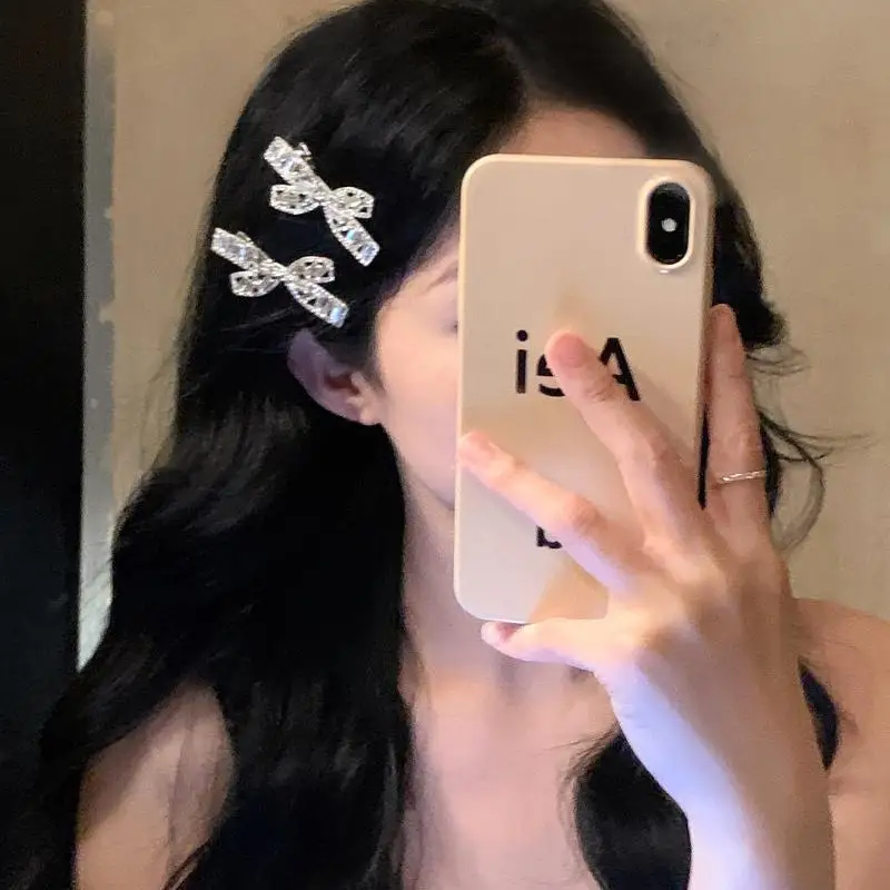 1Pcs Crystal Rhinestone Bow Hair Barrettes Sparkly Bangs Side Clips Luxury Sweet Women Daily Wedding Party Hair Accessories