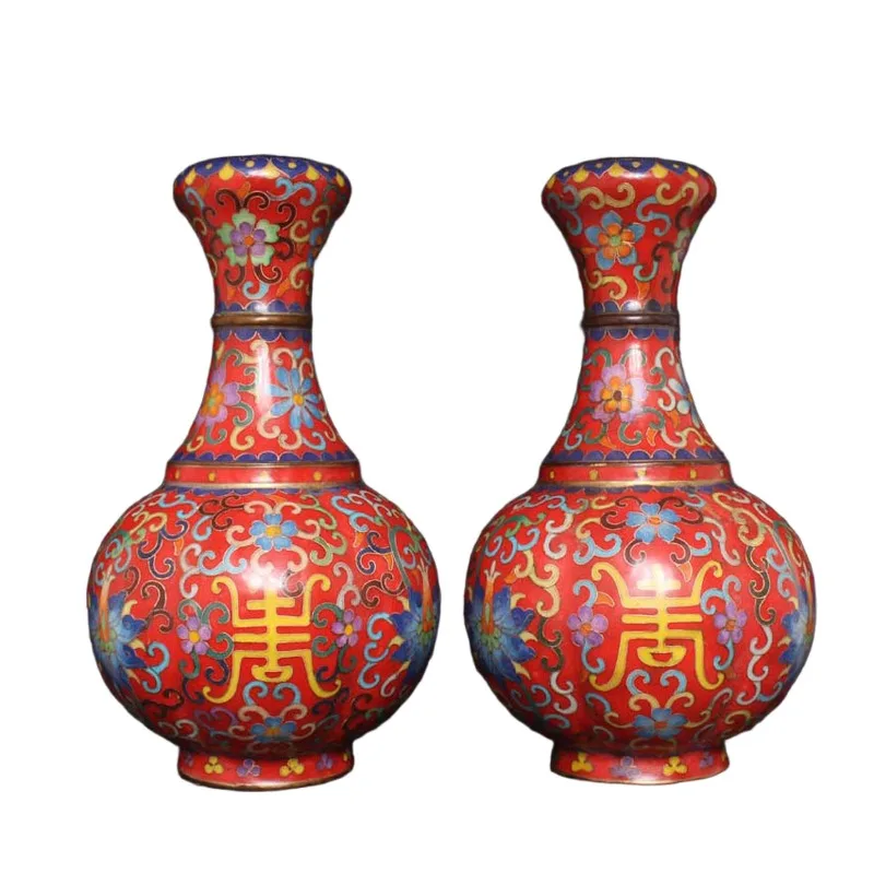 Retro copper tire filigree enamel colored melon-shaped vase, handicraft ornament, home ornament