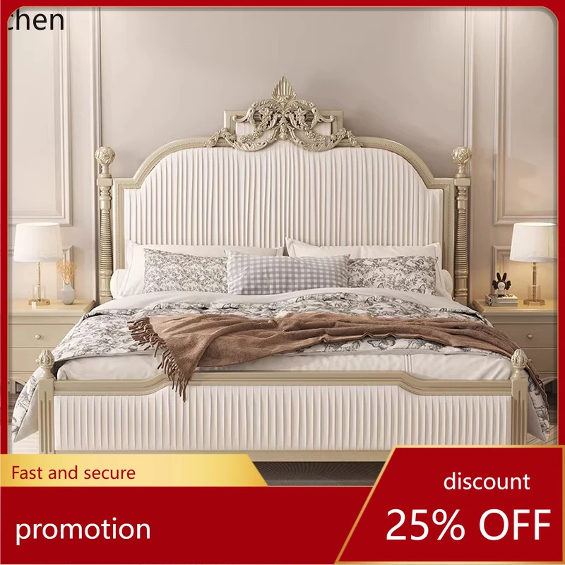

ZML Solid Wood Bed Princess Bed Double Palace Carved Bedroom Bed