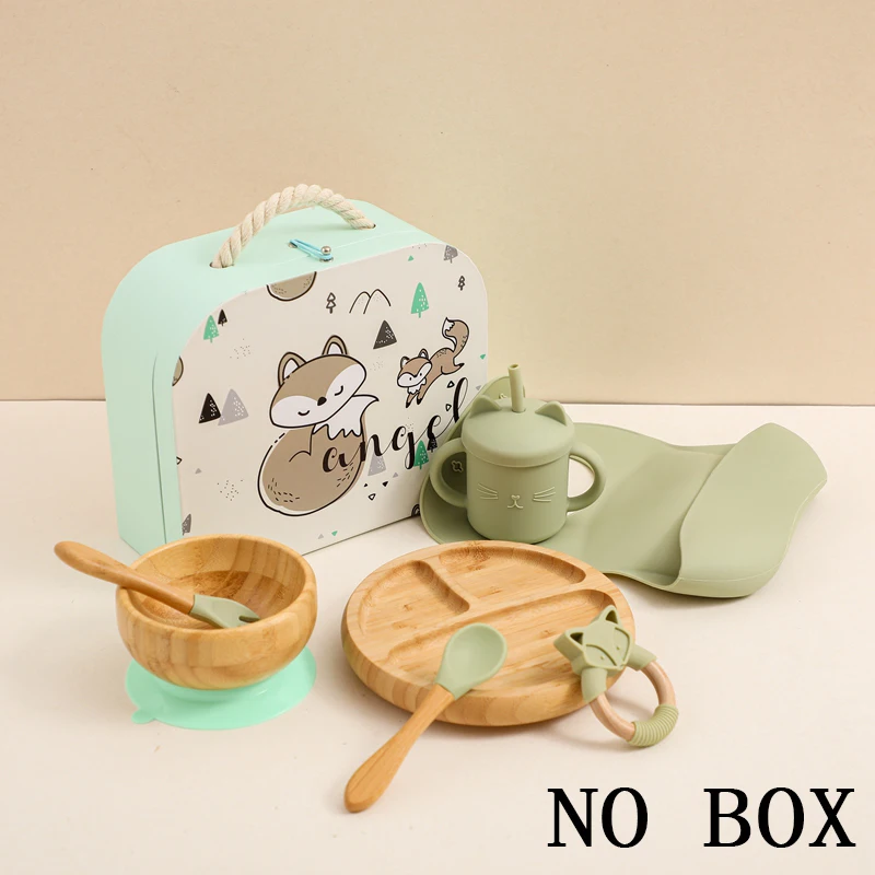 

7pcs Bamboo Wood Dinner Plate Feeding Supplies Children's Tableware Suction Plate Bowl BPA Free Baby Stuff Newborn Accessories