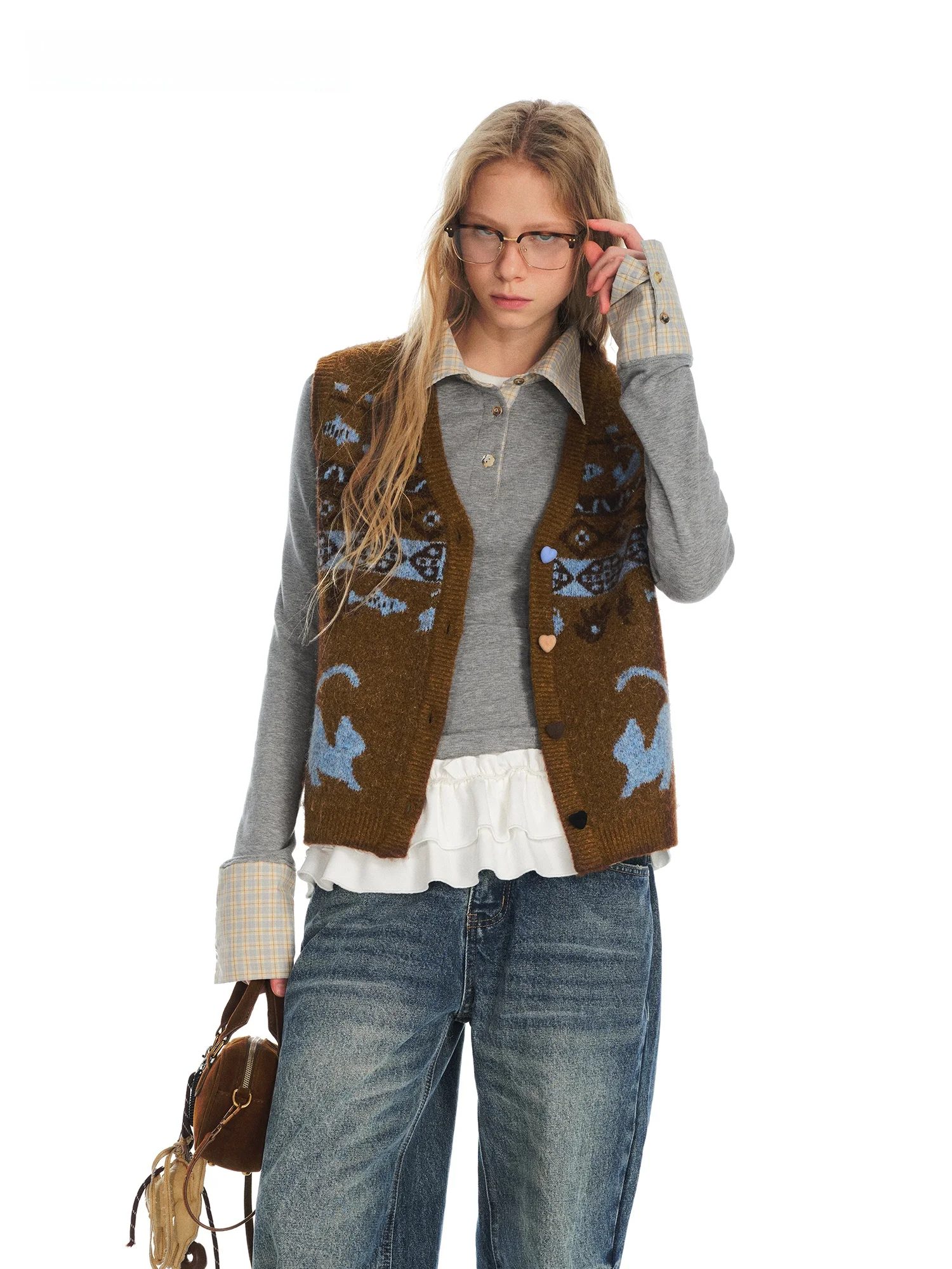 

Женский теплый жилет-кардиган Outthe Blue с оригинальным узором Fair Isle, из волокон генефер-файбер, с длинными рукавами, осенняя новинка