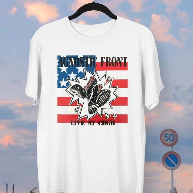 قميص GifT للرجال من Agnostic Front Live At CBGB باللون الأبيض AH11 #1