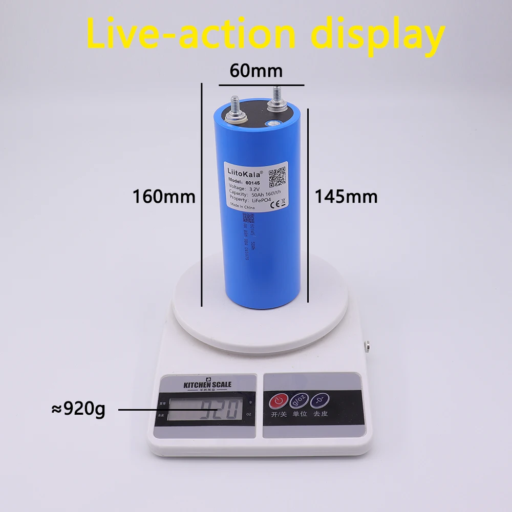 Liitokala 3.2V 50Ah LiFePO4 Battery 60145 Lithium iron phosphate for 12V 24V Off Grid Solar Energy Car Golf Cart Camping Trip