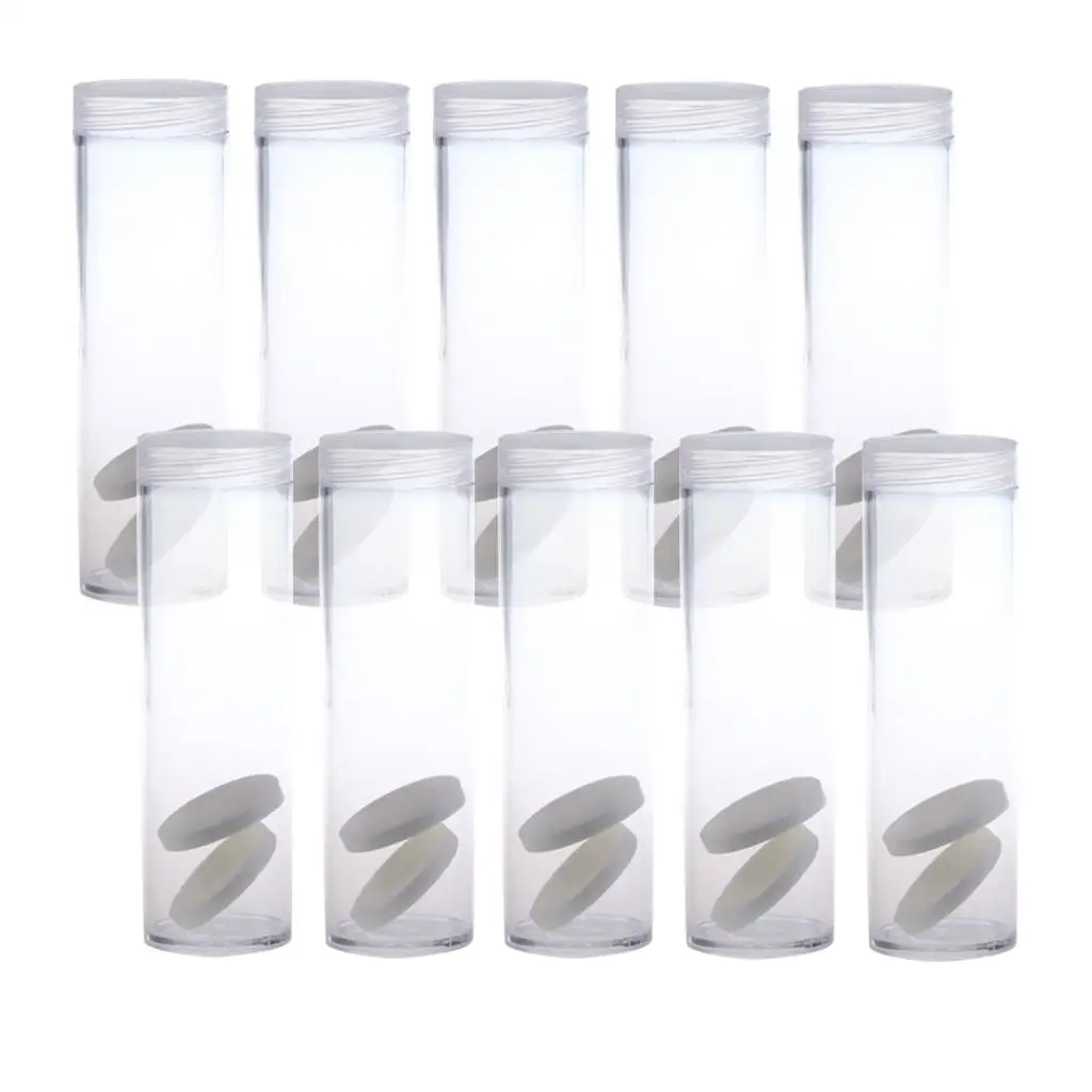 10pcs Tube Holder Coin Protection Empty Clear Acrylic Diameter 27mm Height